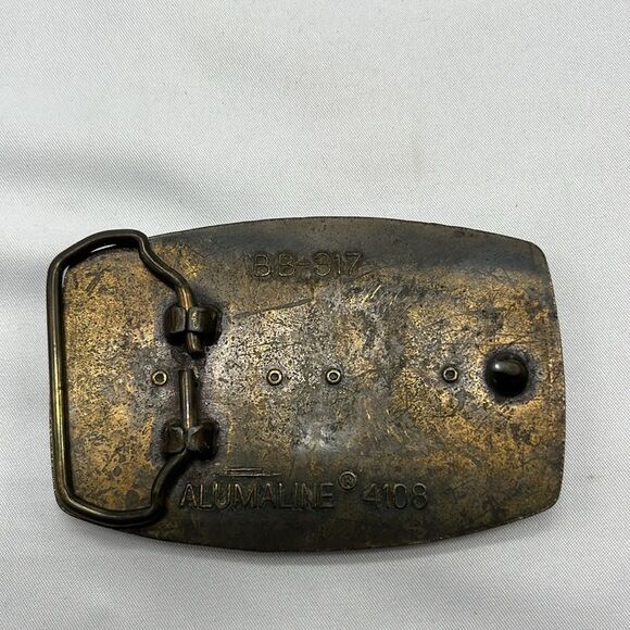 Vintage Leather and Metal Train Belt Buckle - Picture 2 of 3